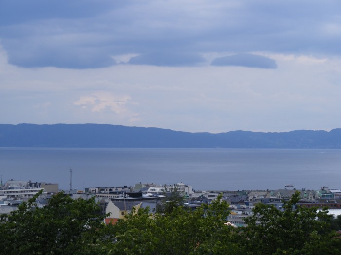 Spojrzenie ponad miastem w stronę Trondheimsfiorden.