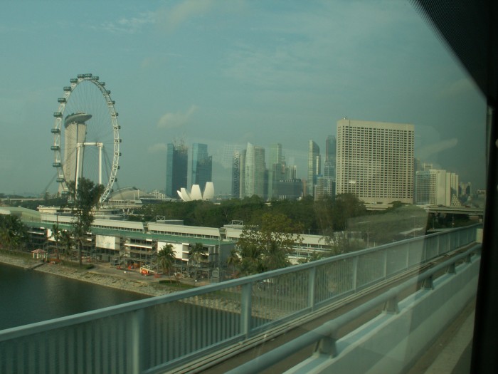 Widok na Singapore Flyer, Marina Bay i inne budynki Singapuru