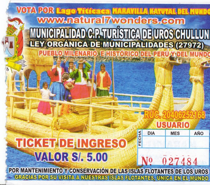 Bilet na statek płynący po Jeziorze Titicaca